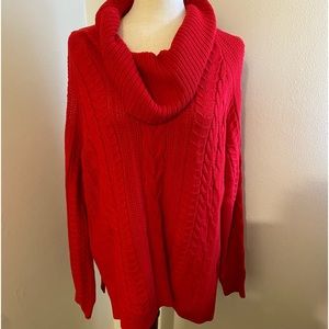 Crown & Ivy Red Cold Shoulder Cable Knit Sweater Size XL